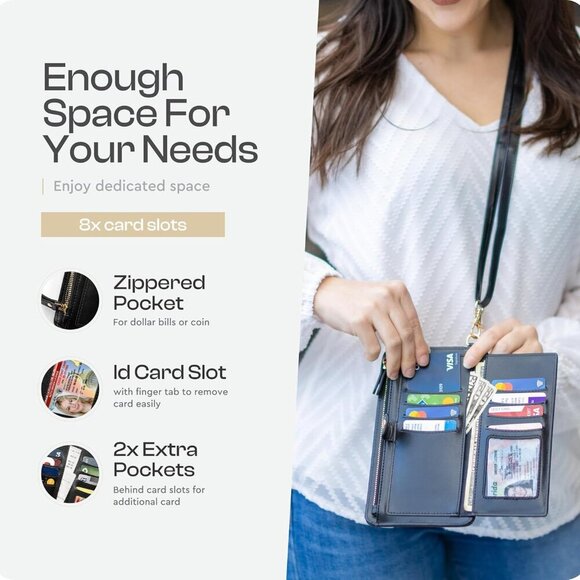 Womens Crossbody Wallet & Phone Case | iPhone/Samsung/LG Magnet Cell Pouch & Han - Picture 6 of 8